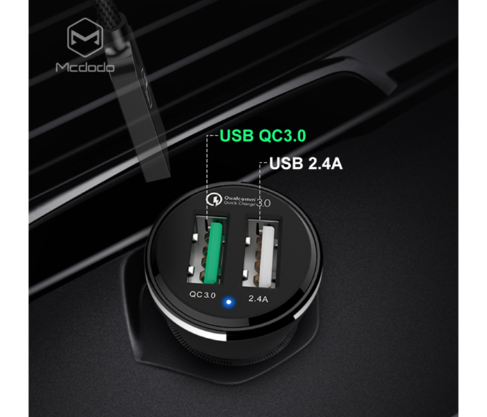 Mcdodo CC-4910 30W Dual Port USB Car Charger with Quick Charge - Black - Zoom Image 2