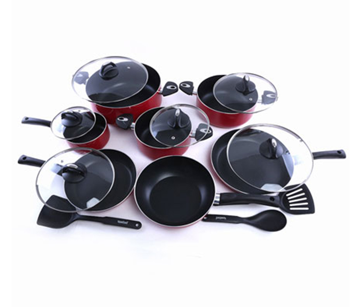 Royalford RF5857 16 Pieces Non-Stick Cookware Set - Red - Zoom Image 1