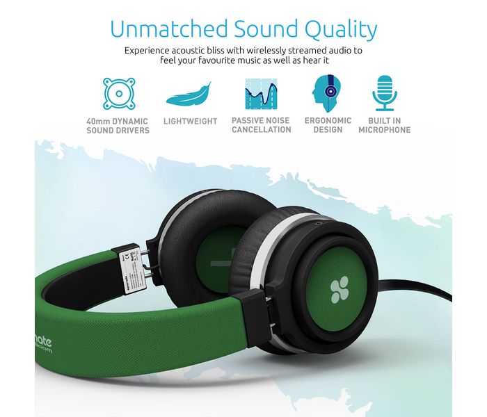 Promate Boom Over the Ear Wired Headset with Noise Cancellation, Green - Zoom Image 2