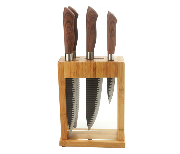 Royalford RF9226 5 Pieces Kitchen Knife with Wooden Block - Brown - Zoom Image 3