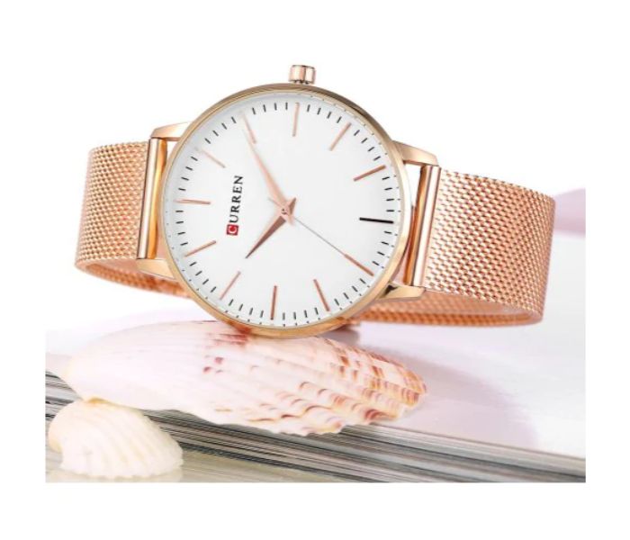 Curren 9021 Stainless Steel Analog Quartz Watch For Women Rose Gold and White - Zoom Image 2