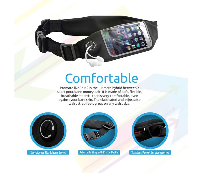 Promate LiveBelt-2 Universal Flexible Sporty Belt Band Case, Black - Zoom Image 2