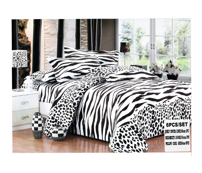 AMH ZB003 6 Pieces High Quality Cotton Double Size Bed Sheet with Quilt Cover & Pillow Case - Black & White - Zoom Image