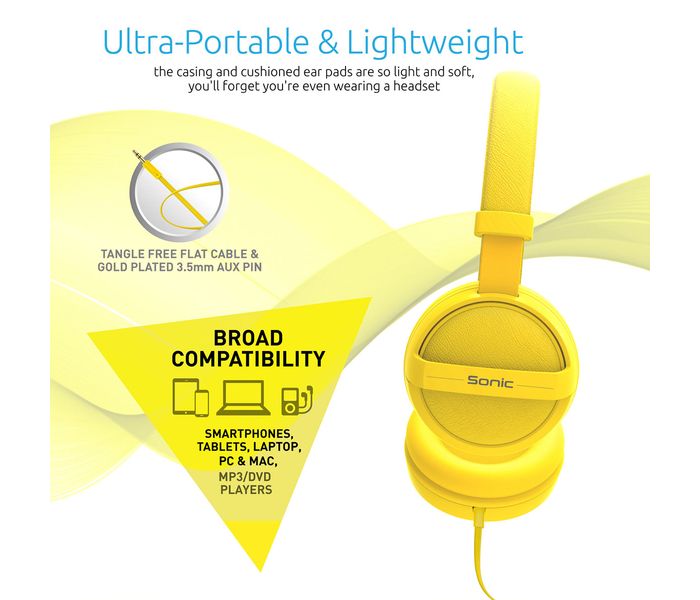 Promate Sonic Kid Friendly On Ear Stereo Wired Headset, Yellow - Zoom Image 3