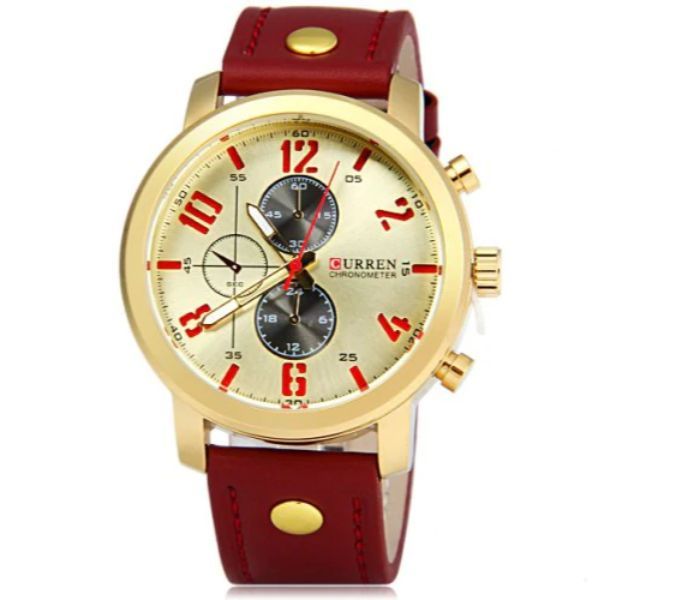 Curren 8192 Quartz Watch With Leather Band For Men Red - Zoom Image 2