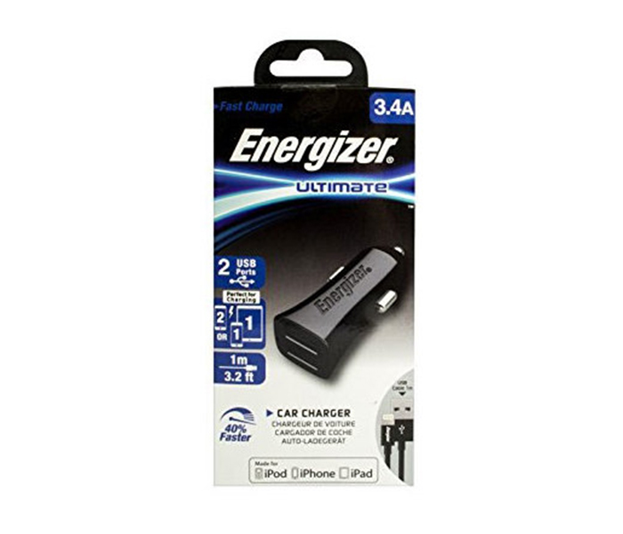 Energizer DCA2DUBK3 Ultimate Dual USB Car Charger with 4.8A 2 USB Cable - Black - Zoom Image 2