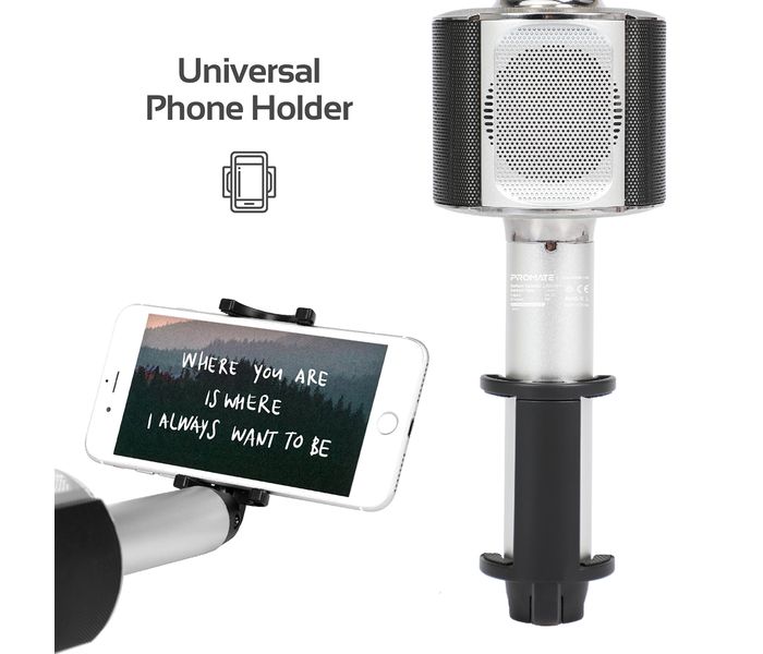 Promate Vocalmic-4 Portable Bluetooth Rechargeable Karaoke Mic with Phone Holder - Silver - Zoom Image 4