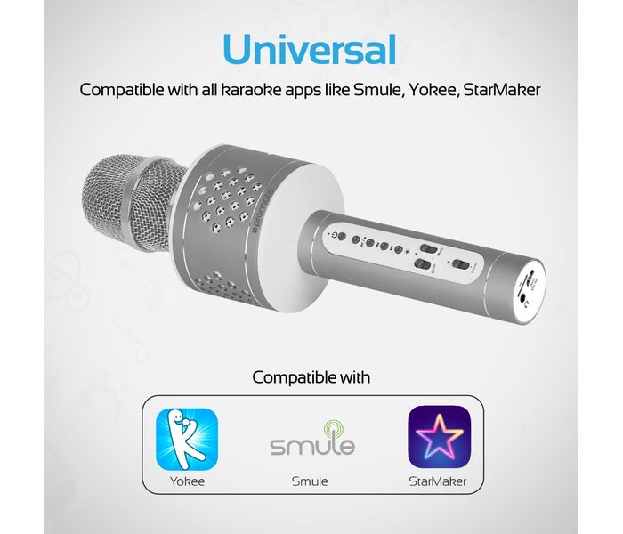 Promate VocalMic-3 Multi Function Wireless Karaoke Microphone with Built in Speaker, Silver - Zoom Image 5