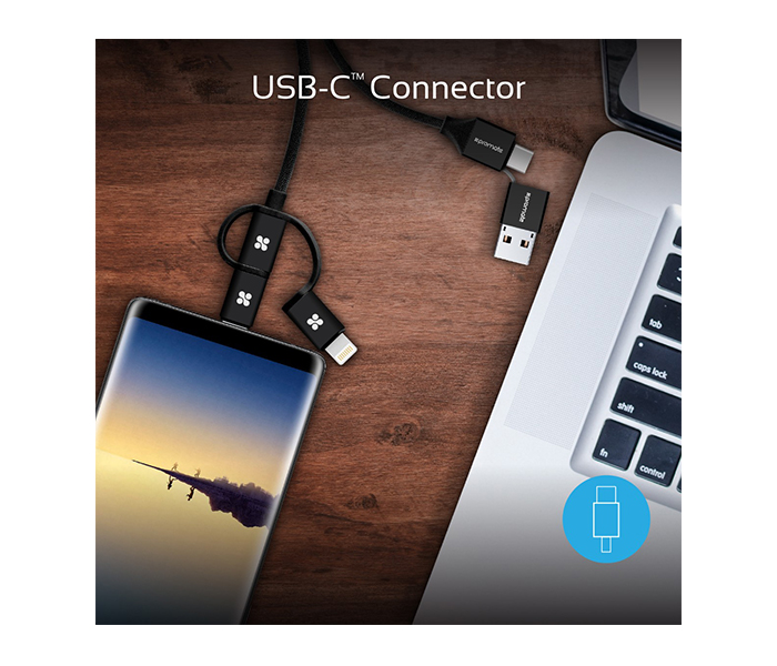 Promate UNILINK-TRIO2 3-in-1 Smart USB Cable for Charging and Data Transfer - Black - Zoom Image 4