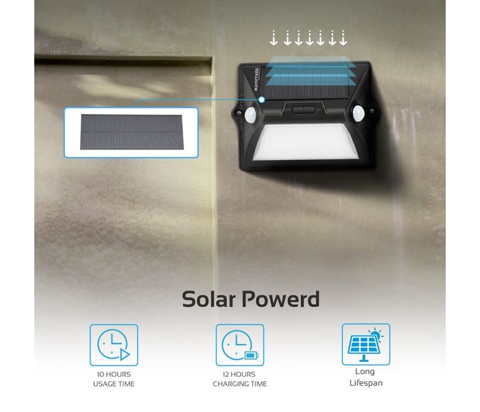 Promate SolarWay-2 Outdoor Solar Powered LED Light with Dual Motion Activators, Black - Zoom Image 1