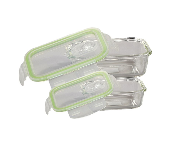 Royalford RF8814 600ml Glass Rectangle Airtight Container - 2 Pieces, Clear & Green - Zoom Image 1