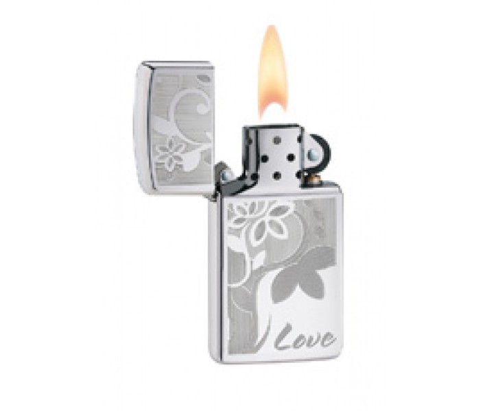 Zippo 24816 Slim HP Chrome Love Flower Lighter Silver - Zoom Image 1