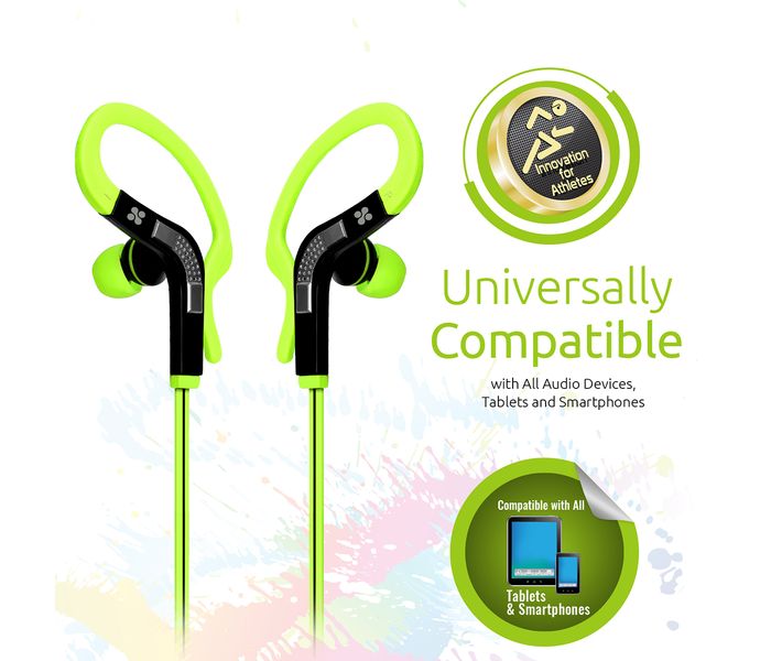 Promate Snazzy Premium In Ear Noise Isolating Sweatproof Earhook Earphone with Copper Cable, Green - Zoom Image 4