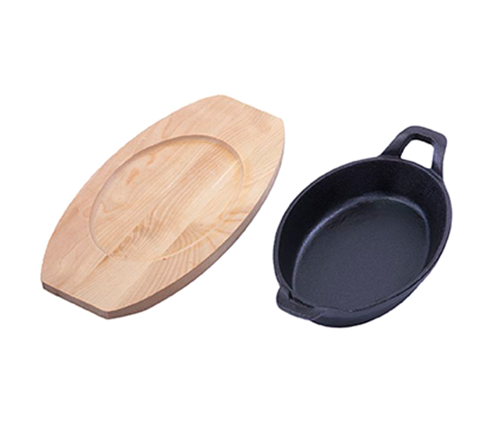 Royalford RFU9060 22CM Cast Iron Oval Dish with Wooden Tray - Black & Beige - Zoom Image 3