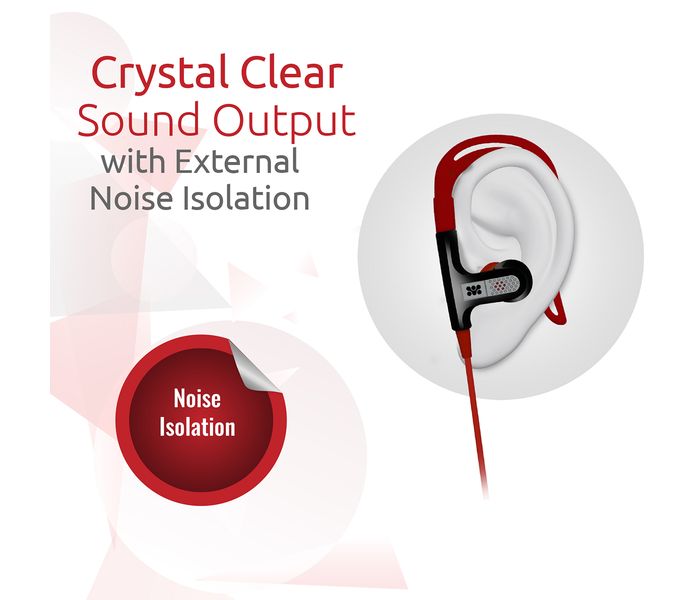 Promate Glitzy Premium In Ear Noise Isolating Earhook Over-Ear Headphones, Red - Zoom Image 1