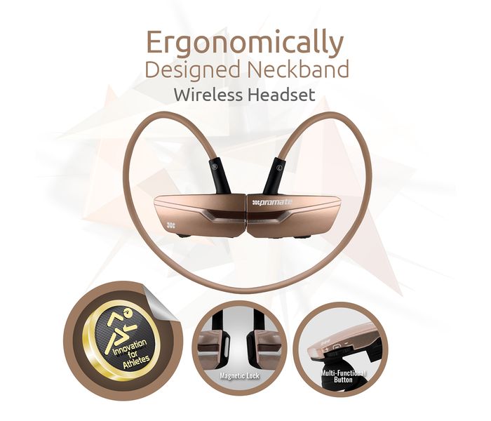 Promate Match Neckband Bluetooth Headphone, Bronze - Zoom Image 1