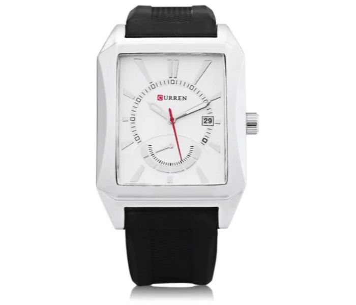 Curren 8144 Rubber Strap Analog Watch For Men Black And White - Zoom Image 1