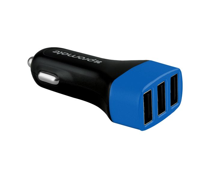 Promate Trica Ultra Fast Lightweight Universal Car Charger with 3 Port USB, Blue - Zoom Image 1