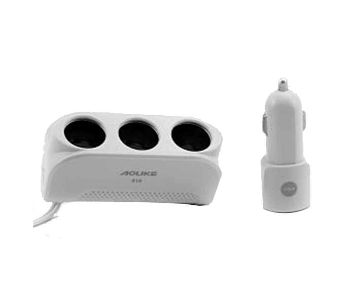 Aolike Single USB Port & 3 Socket Cigarette Lighter Car Charger Splitter, White - Zoom Image 3