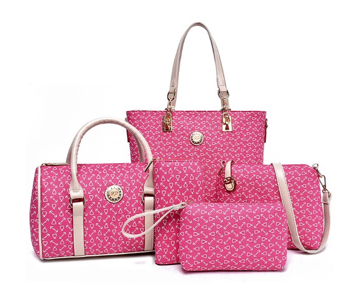 5 Pieces Womens Fashion England Style Tote Bag Set JA125-1 Pink - Zoom Image