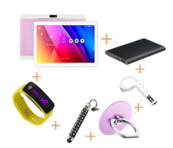 C idea CM1000 10.2 Inch Dual Sim 3GB RAM 32GB Internal Memory Android 4G LTE Tablet With Combo of Power Bank, Airpod, Finger Holder, Touch Pen and LED Watch Pink - Zoom Image