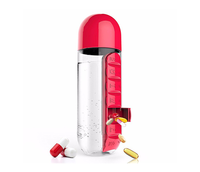 600ml Pill & Vitamin Organizer Water Bottle - Red - Zoom Image 2