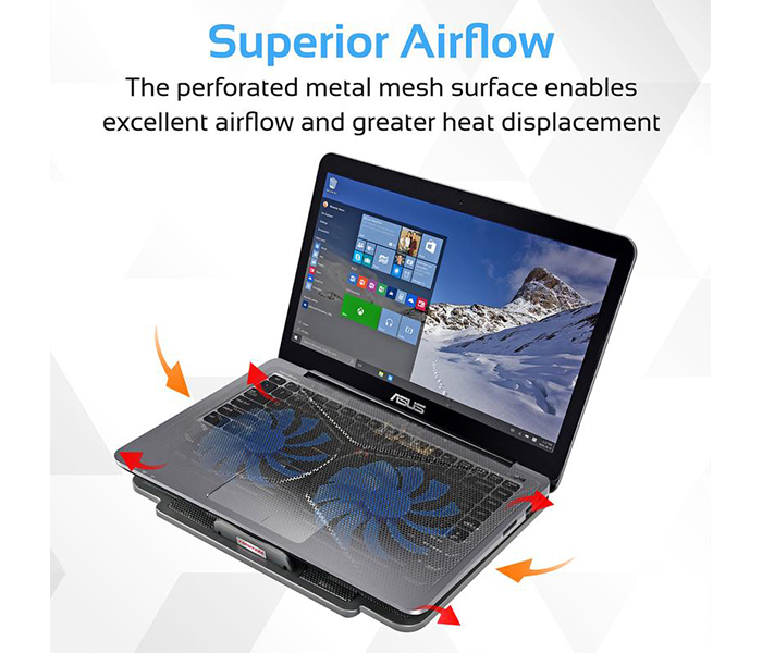 Promate AIRBASE-1 Laptop Cooling Pad with Silent Fan Technology - Black - Zoom Image 3