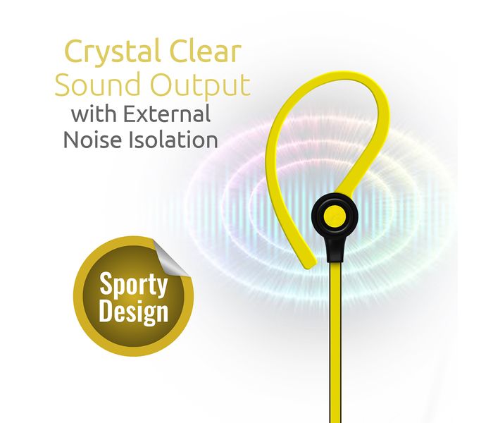 Promate Jazzy In Ear Wired Earhook Headphones with Built-In Microphone, Yellow - Zoom Image 1