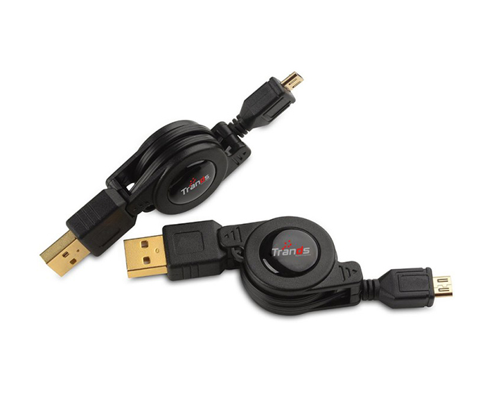 Trands TR-CA135 Retractable USB to Micro-USB Charge & Sync Cable - Black - Zoom Image 1