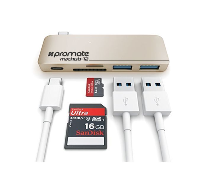 Promate Machub-12 USB TYPE-C HUB, Gold - Zoom Image 1