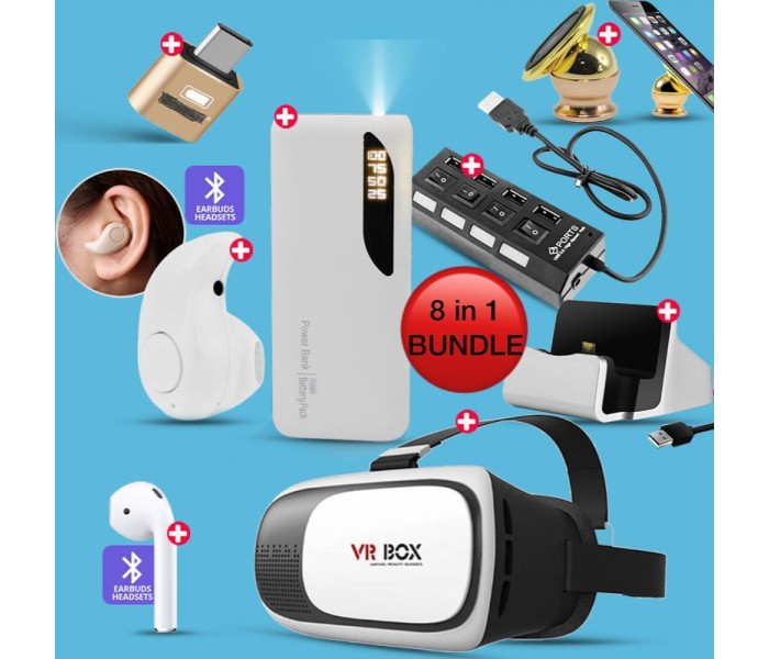 8 in 1 Gift Set of Power Hub, 20,0000 mAh Power Bank, I7 Wireless Bluetooth Mini Single Earphone with Mic, Invisible Headset, VR Box 3D Glasses, OTG Connector, Charge and Syn Micro USB Dock, Mobile Ma - Zoom Image 6