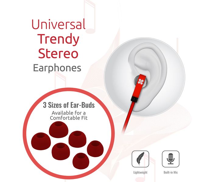 Promate Swish Universal Trendy Stereo Earphone with Noise Isolation, Red - Zoom Image 2