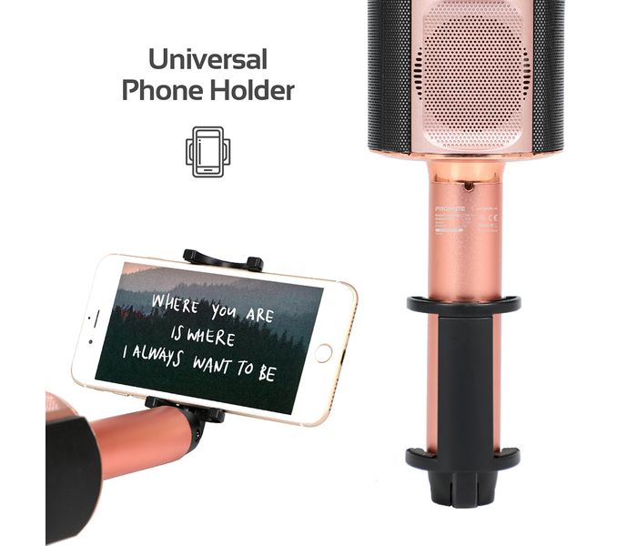 Promate Vocalmic-4 Portable Bluetooth Rechargeable Karaoke Mic with Phone Holder - Rose Gold - Zoom Image 4