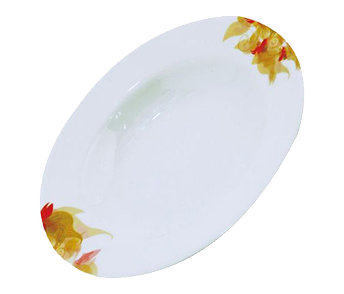 RoyalFord RF5105 14-inch Floral Printed Oval Plate - White & Yellow - Zoom Image