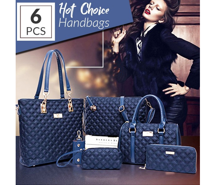 6 Piece Womens Lingge New Fashion Handbag Set HB888 Blue - Zoom Image