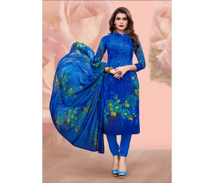 Ziyata Collections ZY9010 Unstitched Crepe Churidar Animal Blue - Zoom Image