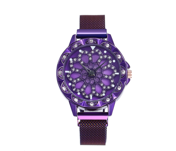 Sphere 360 Rotation Womens Magnetic Stainless Steel Mesh Strap Watch - violet - Zoom Image