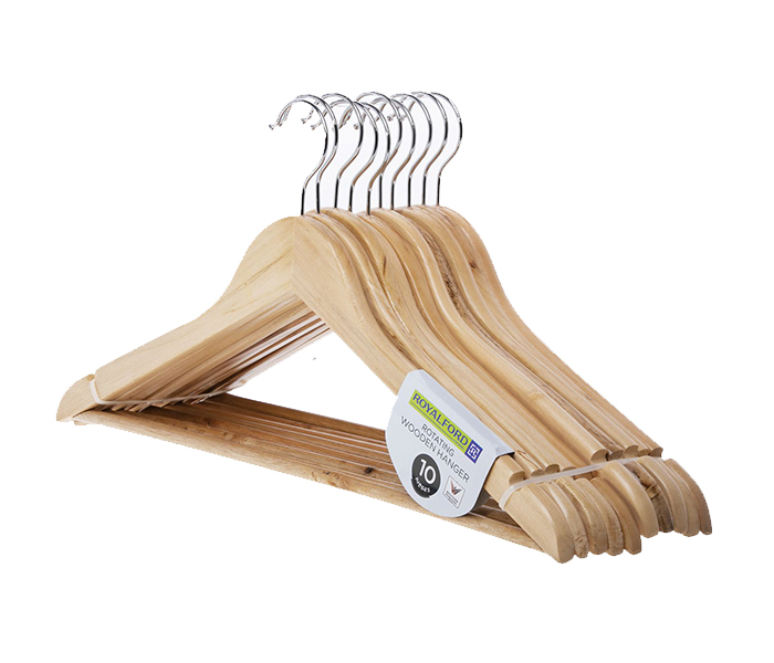 Royalford RFU9012 10 Pieces Rotating Wooden Hanger Set - Brown - Zoom Image 6