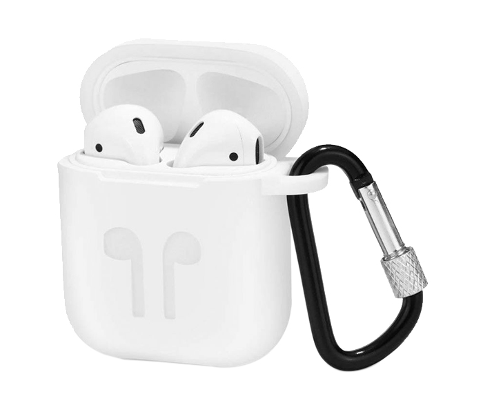 Apple Airpod Thick Silicone Shockproof Case Cover with Hanging Clip - White - Zoom Image 3