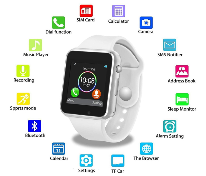 A1 Mobile Smart Watch with Memory and Sim Card Slot - White - Zoom Image 1