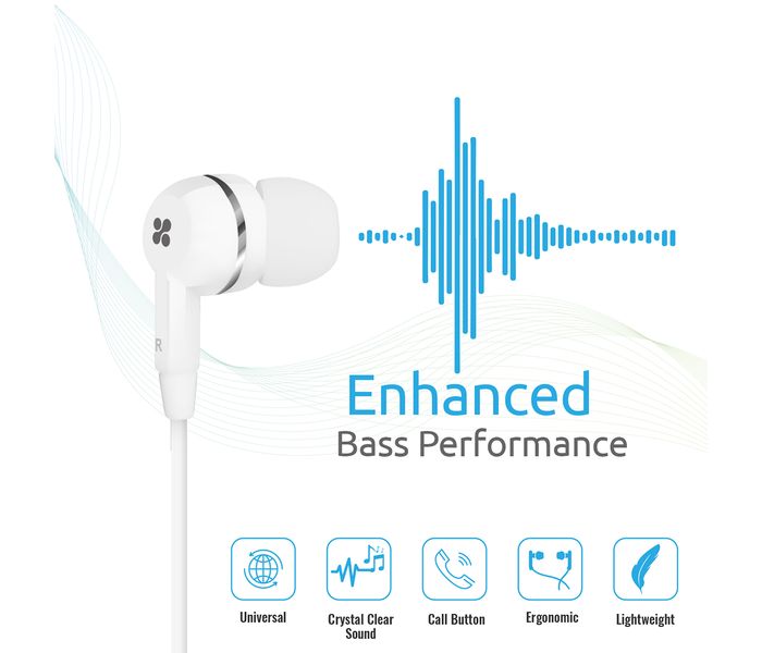 Promate Earmate-IS Premium Bass Stereo Headphones with Inline Microphone, White - Zoom Image 3