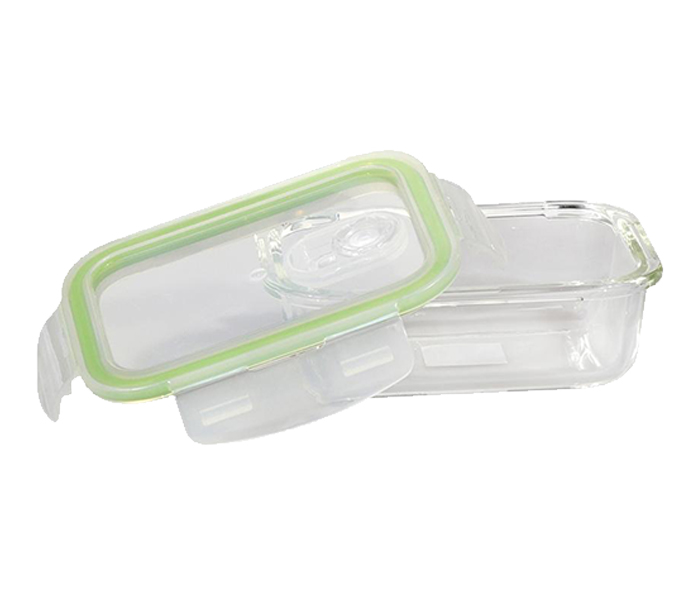 Royalford RF8813 1.5 Litre Rectangle Glass Airtight Container - Clear & Green - Zoom Image