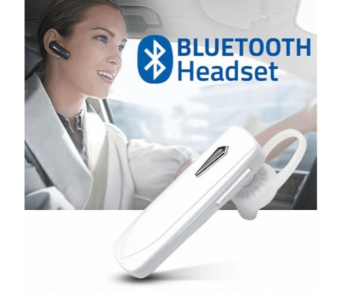 Light Weight Wireless Bluetooth Single Ear Mono Headset With Mic - White - Zoom Image 1