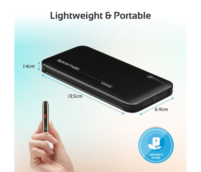 Promate Crown-10QC 10000 mAh Portable Power Bank with 18W USB Type C Charging Port, Black - Zoom Image 7