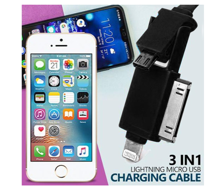 3in1 Flat Lightning and Micro USB Cable for Both iOS and Android Devices ZE844 Black - Zoom Image