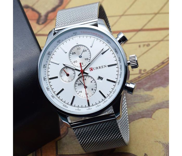 Curren 8227 Business Decorative Sub Dial Quartz Watch For Men Silver and White - Zoom Image 1