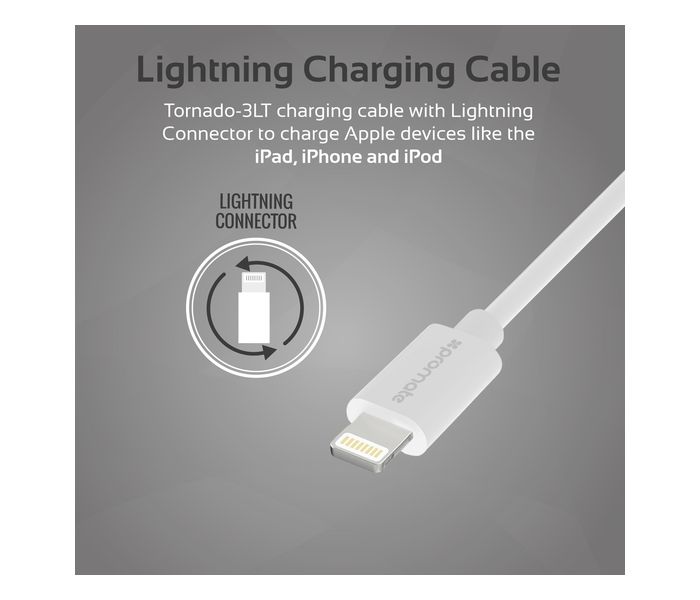 Promate Tonardo-3LT.UK Heavy Duty Home Charger with Lightning Connector, White - Zoom Image 4