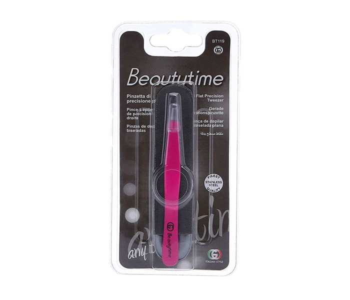 Beautytime N11029012A Stainless Steel Flat Precision Tweezer - Pink - Zoom Image