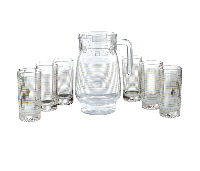 Royalford RF7943 White Line Water Set - 7 Pieces, Clear - Zoom Image