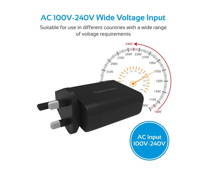 Promate PowerHub-QC.UK 30W Quick Charging Universal USB C Wall Charger, Black - Zoom Image 2